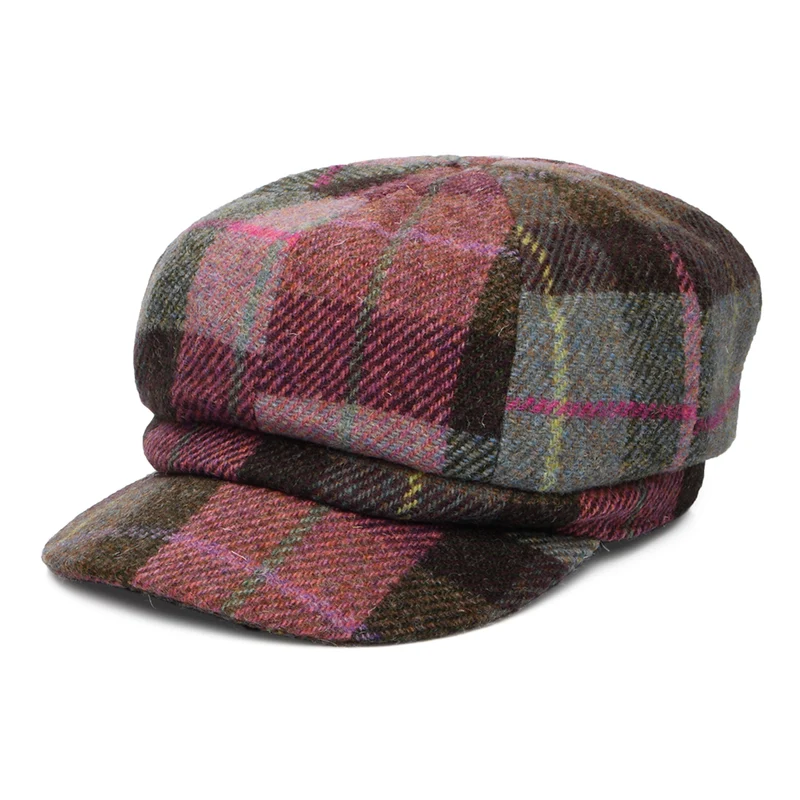Casquette Gavroche en HARRIS TWEED Gabby rose-mousse FAILSWORTH