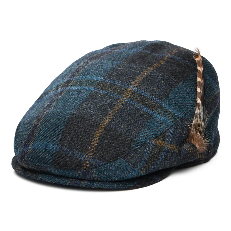 Casquette Plate en Laine Britannique Tartan Plume cyan-multi FAILSWORTH