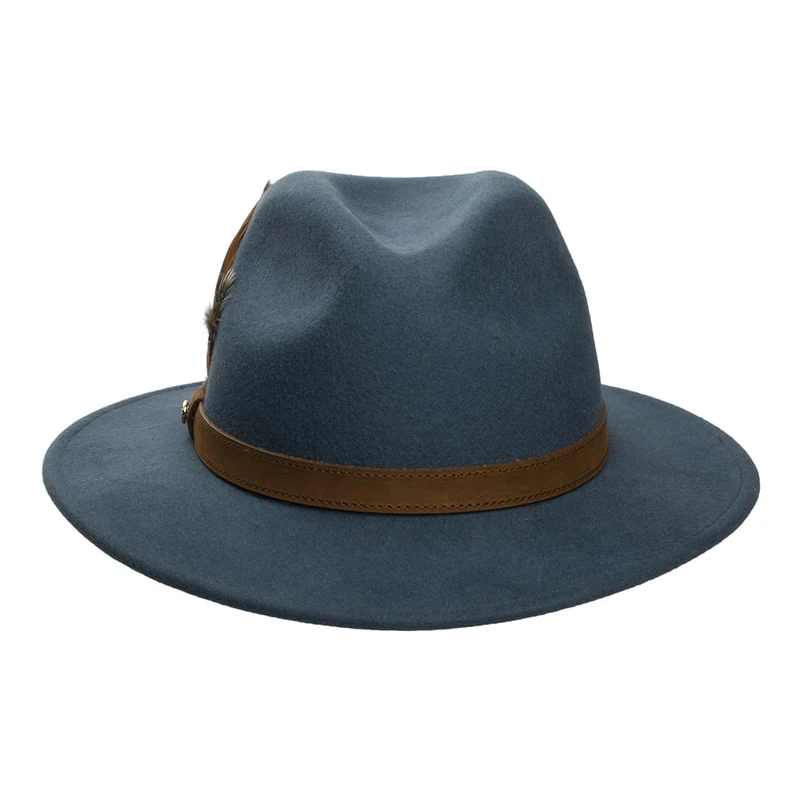 Chapeau Fedora en Laine Feutrée Hydrofuge Avec Plumes bleu ardoise FAILSWORTH
