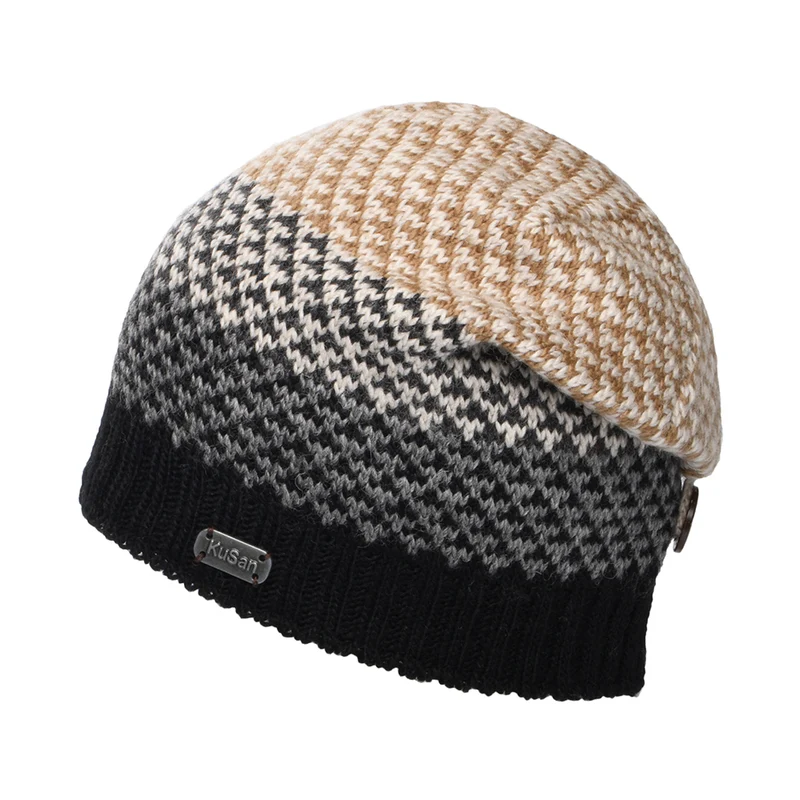 Bonnet Boutonné Jacquard noir-crème KUSAN