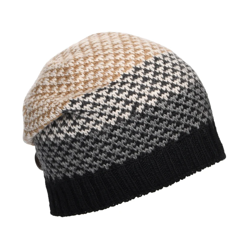 Bonnet Boutonné Jacquard noir-crème KUSAN