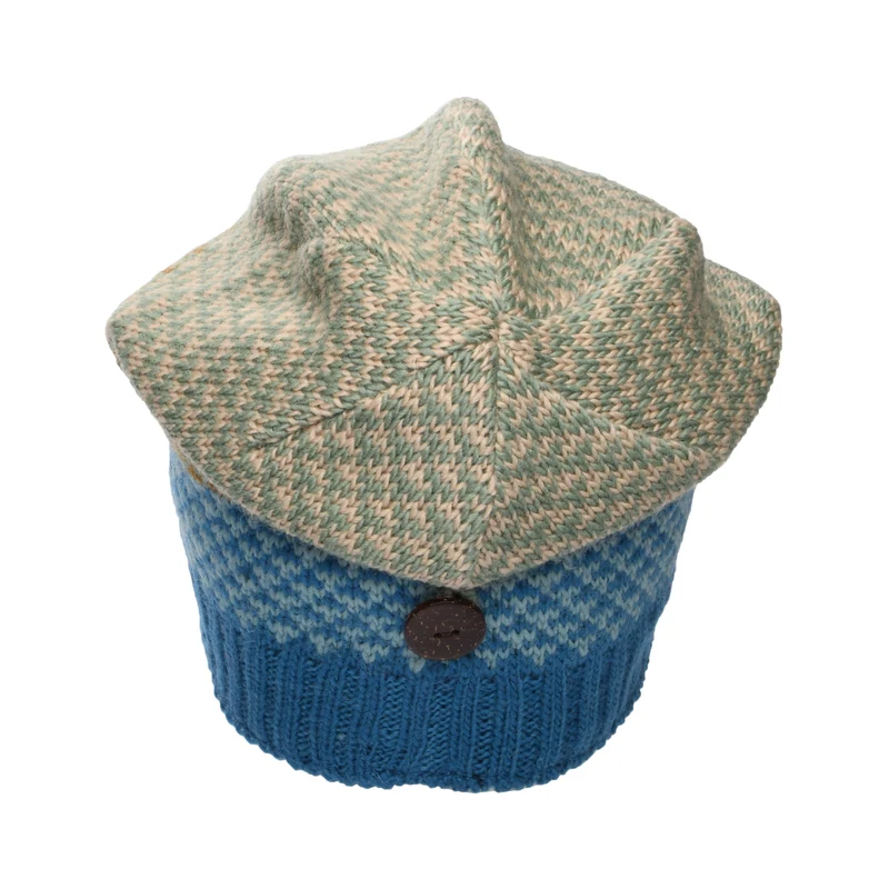 Bonnet Boutonné Jacquard bleu-crème KUSAN