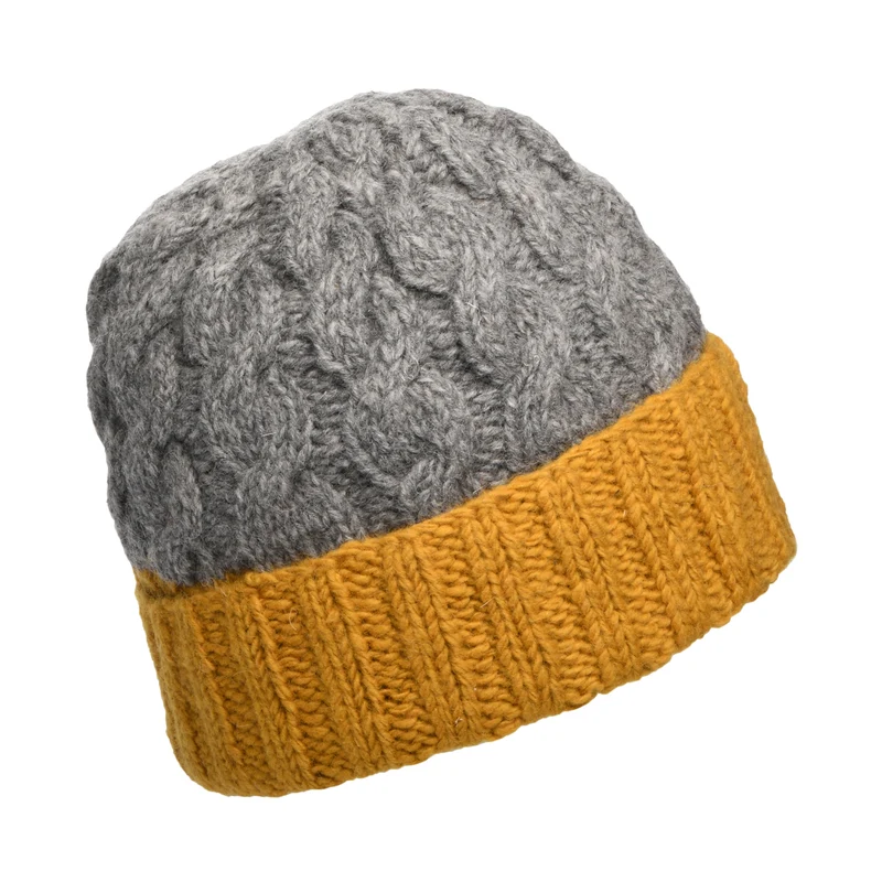 Bonnet à Revers et à Torsades Bicolore gris-jaune KUSAN