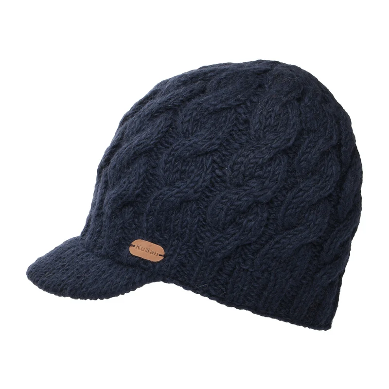 Bonnet à Visière à Torsades bleu marine KUSAN
