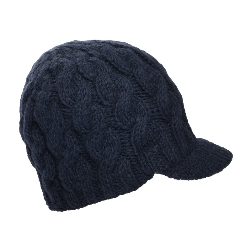 Bonnet à Visière à Torsades bleu marine KUSAN