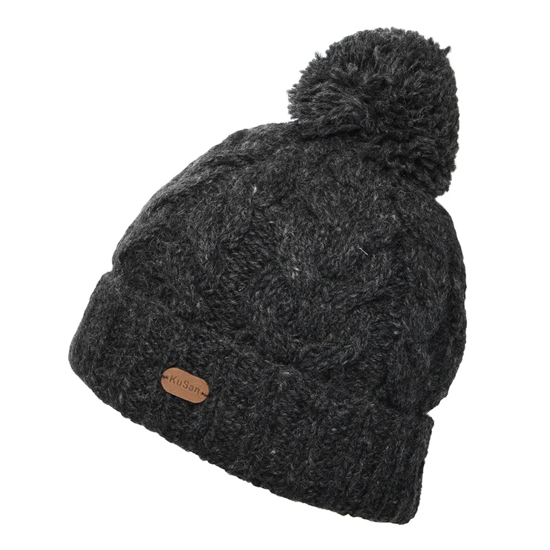 Bonnet à Pompon à Torsades à Revers anthracite KUSAN