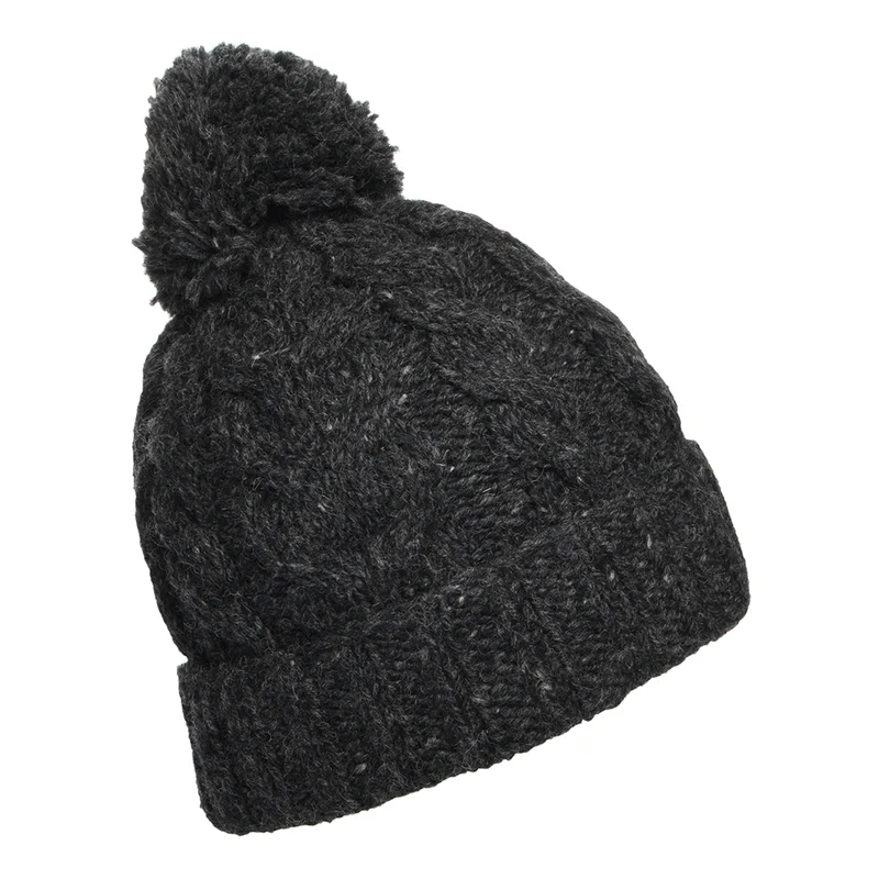 Bonnet à Pompon à Torsades à Revers anthracite KUSAN