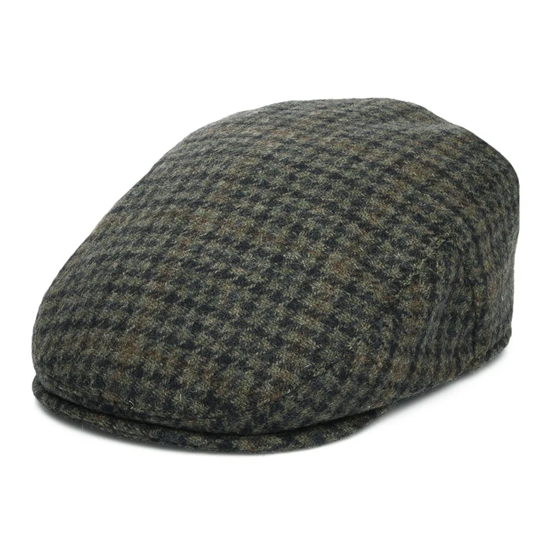 Casquette Plate Pied-de-Poule County en Laine Mélangée mousse-bleu marine FAILSWORTH