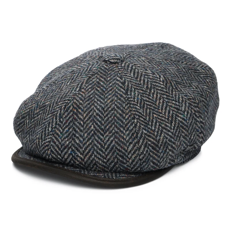 Casquette Gavroche en Laine Britannique à Chevrons Shelby bleu marine FAILSWORTH