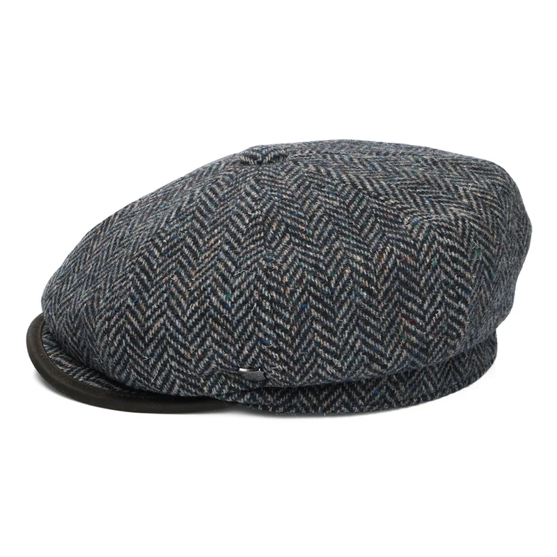 Casquette Gavroche en Laine Britannique à Chevrons Shelby bleu marine FAILSWORTH