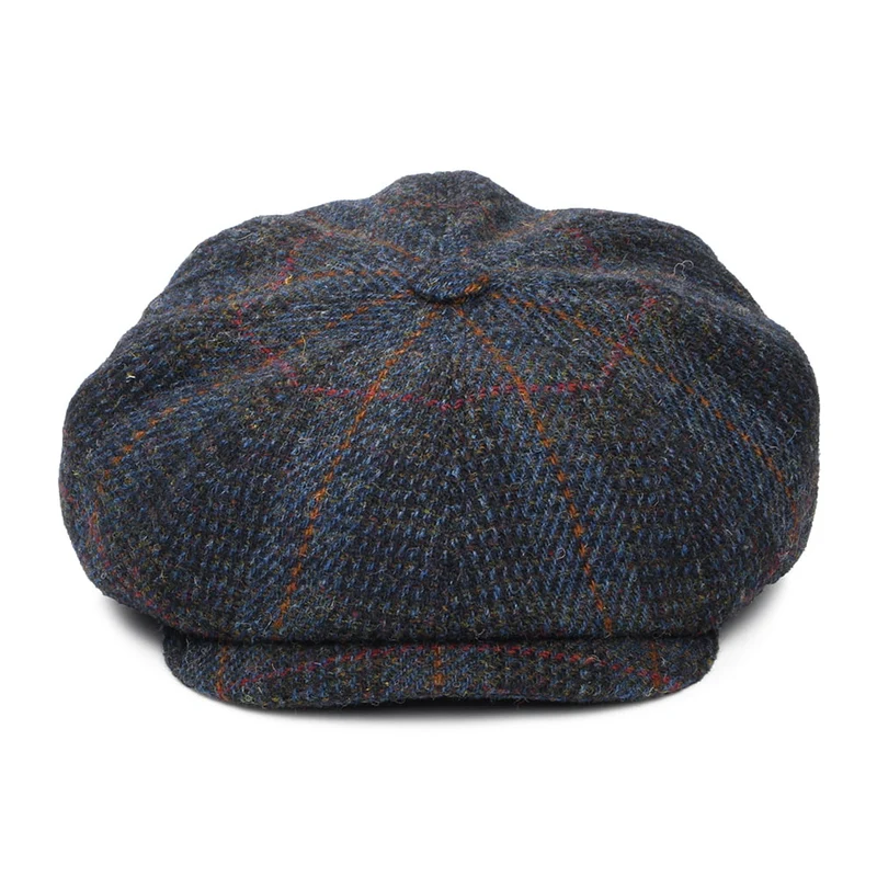 Casquette Gavroche en HARRIS TWEED Le Curieux bleu marine-rouille CITY SPORT
