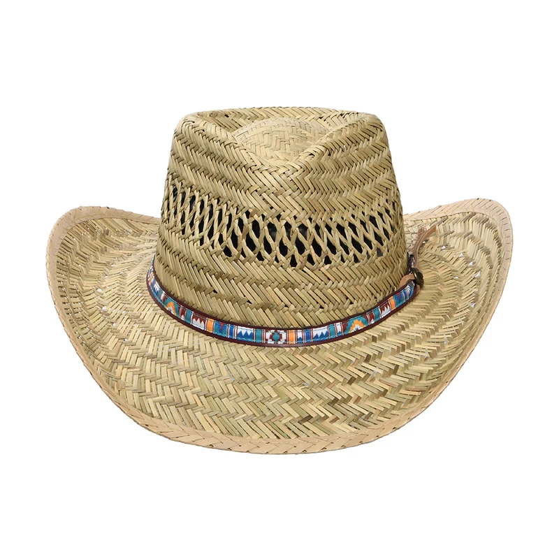 Chapeau Australien en Paille de Jonc avec Bandeau Imprimé naturel-multi DORFMAN PACIFIC