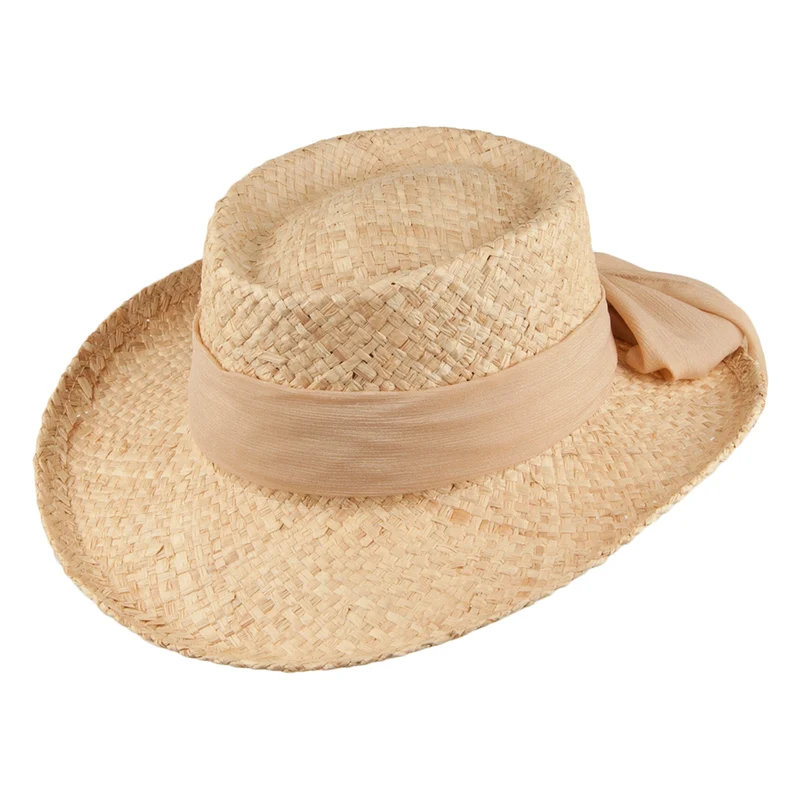 Chapeau Gambler avec Nœud Porquerolles en Raphia naturel et naturel SCALA