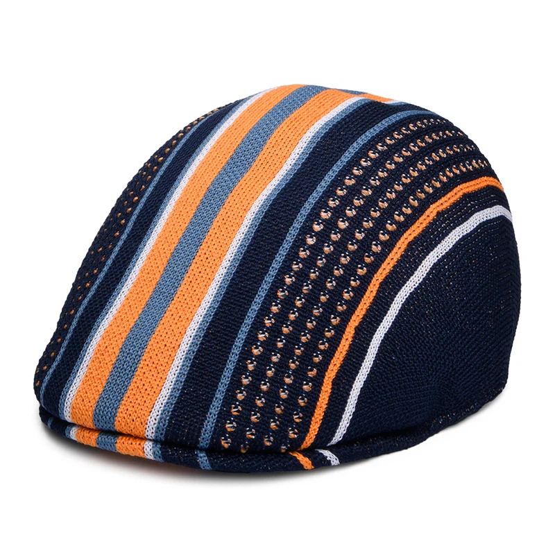 Casquette Plate en Tropic Clubhouse Stripe 507 bleu marine-orange KANGOL