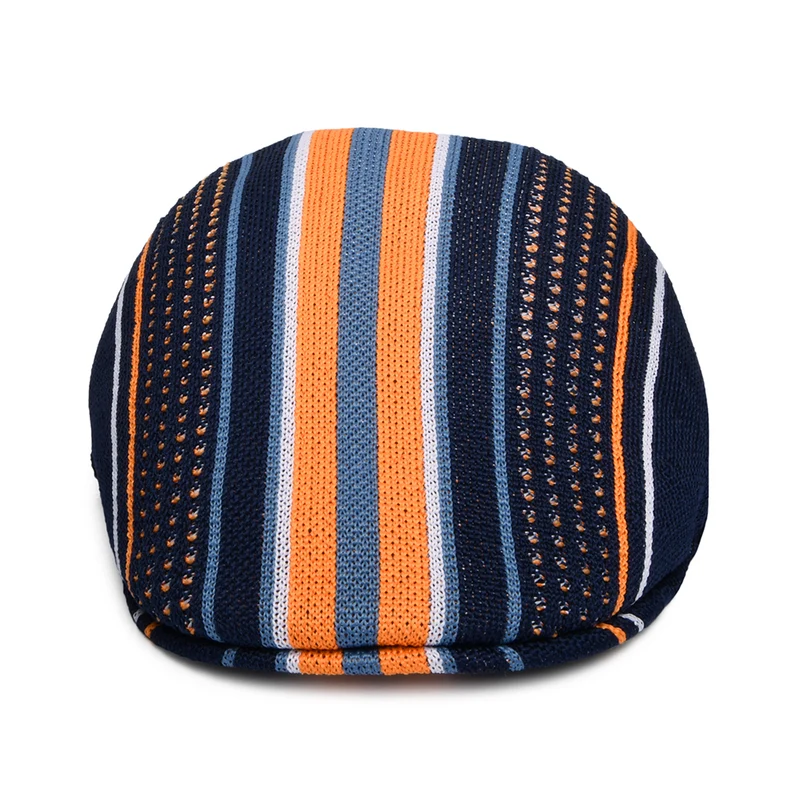 Casquette Plate en Tropic Clubhouse Stripe 507 bleu marine-orange KANGOL