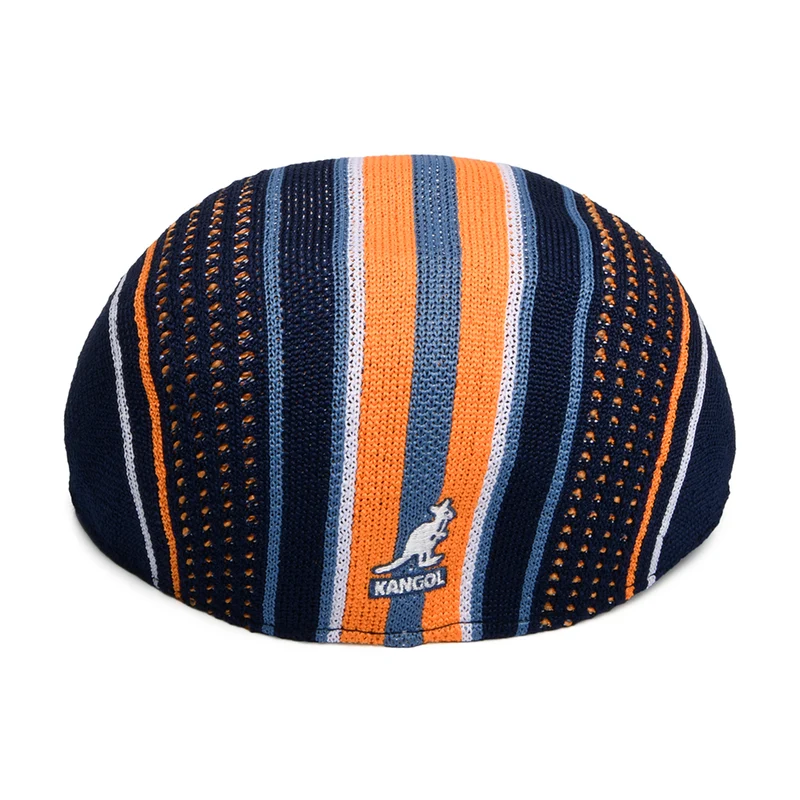 Casquette Plate en Tropic Clubhouse Stripe 507 bleu marine-orange KANGOL