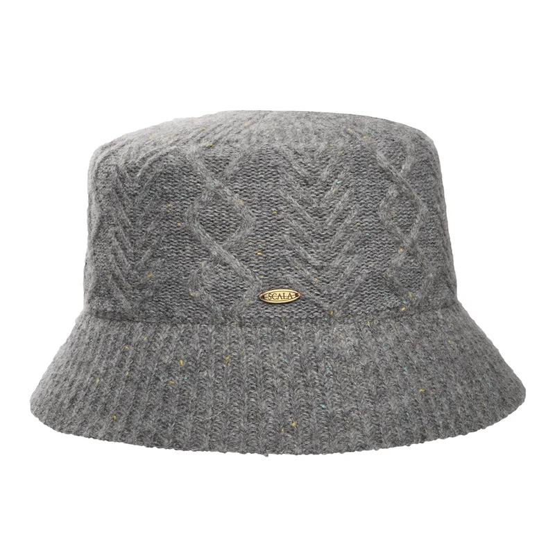 Chapeau Bob en Laine Mélangée à Torsades gris SCALA