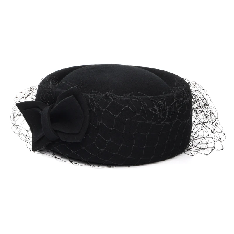 Chapeau Calot en Laine avec Voile Carrie noir WHITELEY