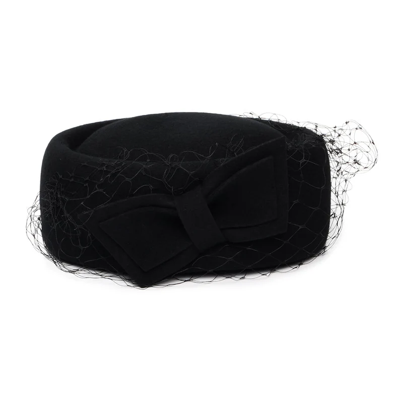 Chapeau Calot en Laine avec Voile Carrie noir WHITELEY