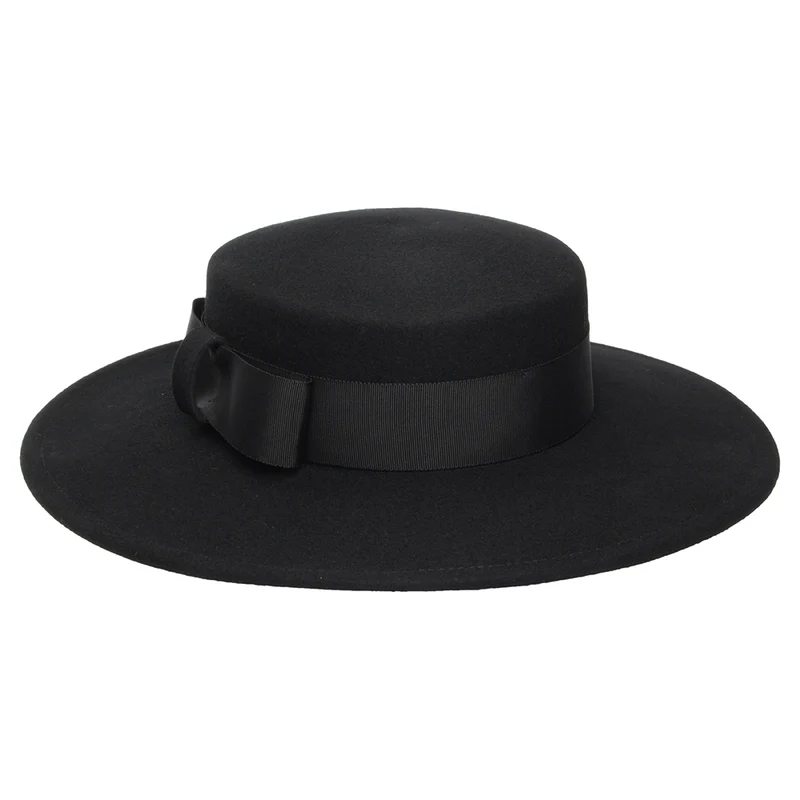 Chapeau Canotier en Laine Feutrée Fiona noir WHITELEY