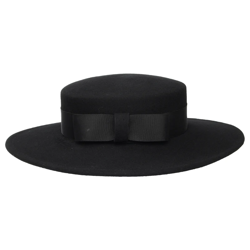 Chapeau Canotier en Laine Feutrée Fiona noir WHITELEY