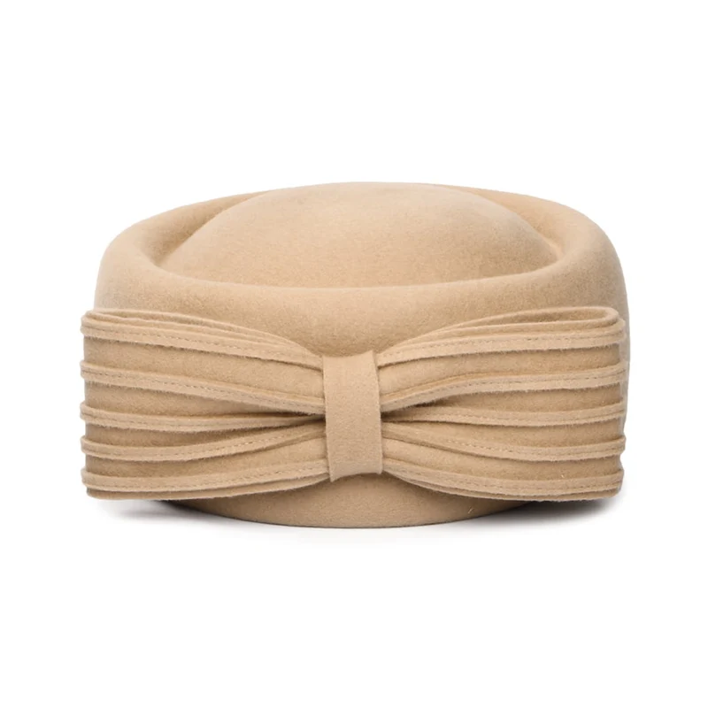 Chapeau Calot en Laine Jackie O Loop Bow camel WHITELEY