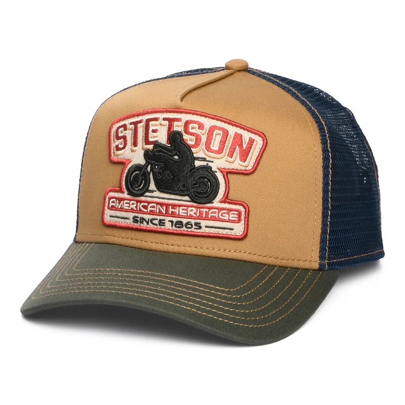 Casquette Trucker Motorcycle beige sable-olive-bleu marine STETSON