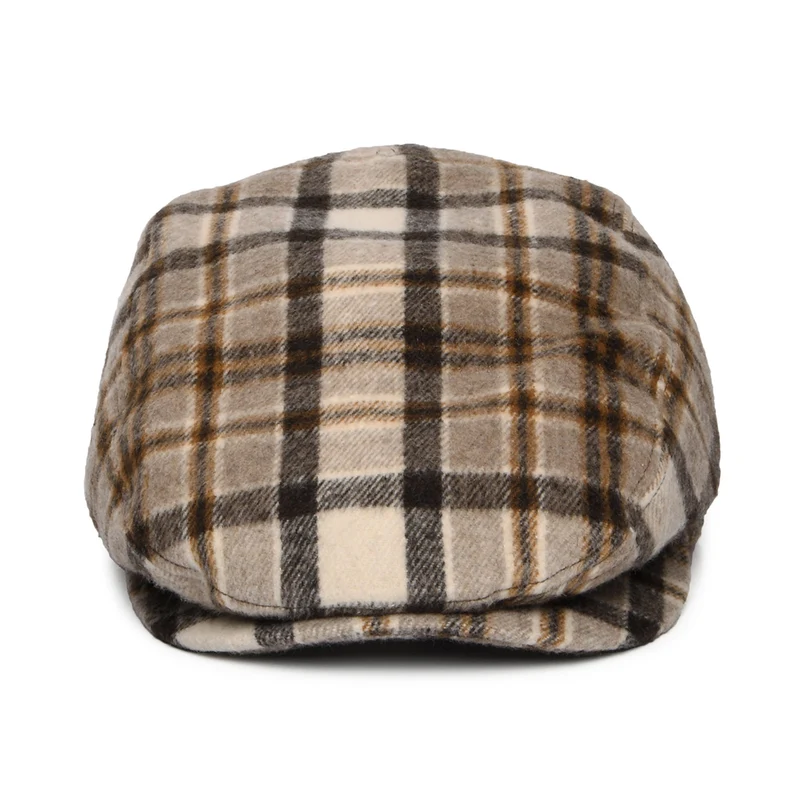 Casquette Plate en Laine Mélangée à Carreaux Systa marron clair BARTS