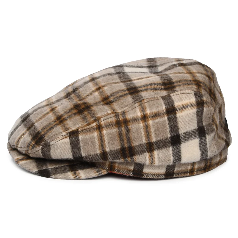 Casquette Plate en Laine Mélangée à Carreaux Systa marron clair BARTS