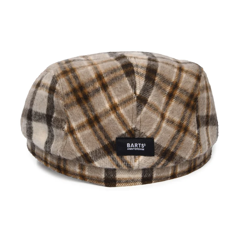 Casquette Plate en Laine Mélangée à Carreaux Systa marron clair BARTS