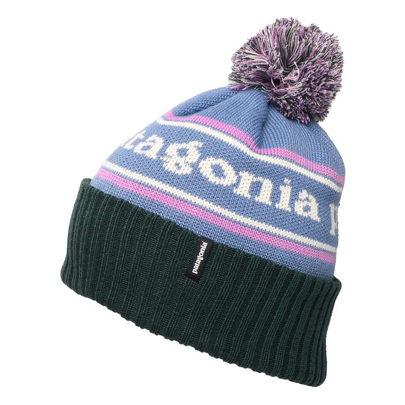 Bonnet à Pompon Powder Town bleu-violet-vert foncé PATAGONIA