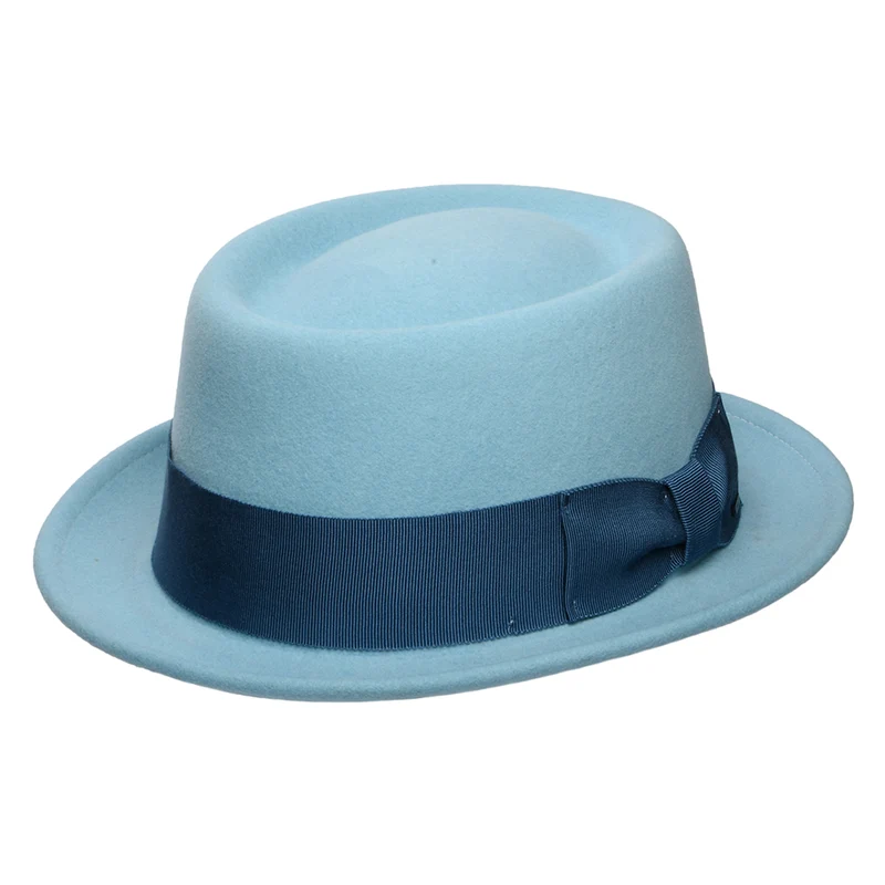 Chapeau Pork Pie en Laine Feutrée Déformable Hydrofuge Darron bleu clair BAILEY