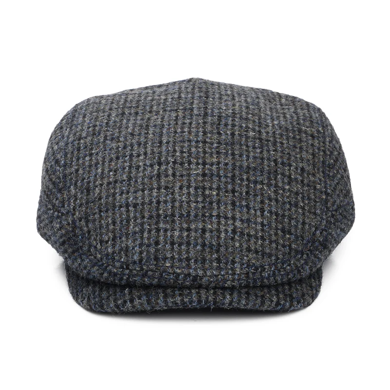 Casquette Plate en HARRIS TWEED Brayton Driver gris-bleu STETSON