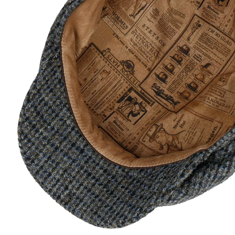 Casquette Plate en HARRIS TWEED Brayton Driver gris-bleu STETSON
