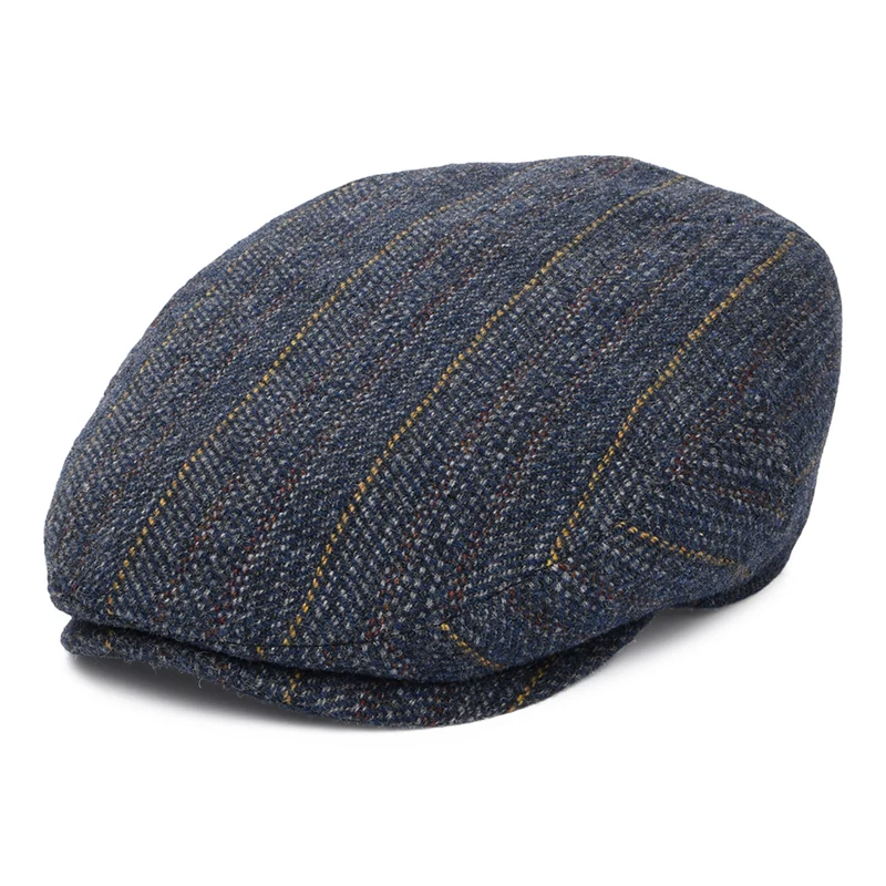Casquette Plate en Laine Vierge à Chevrons et Rayures Kent bleu-multi STETSON