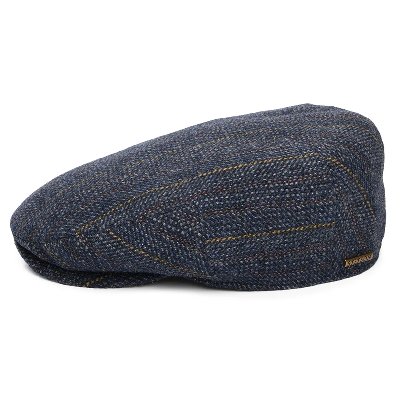 Casquette Plate en Laine Vierge à Chevrons et Rayures Kent bleu-multi STETSON