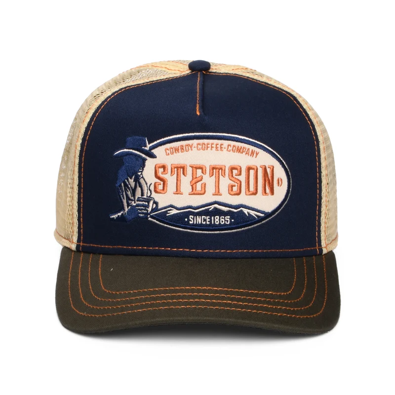 Casquette Trucker Cowboy Coffee bleu marine-olive-blanc cassé STETSON