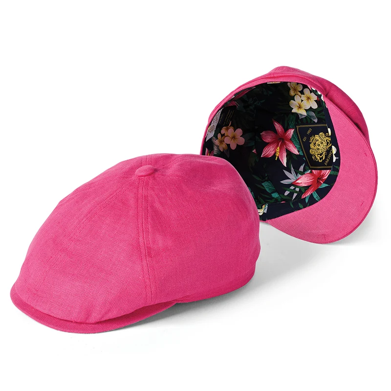 Casquette Gavroche en Lin Irlandais Hudson rose vif FAILSWORTH