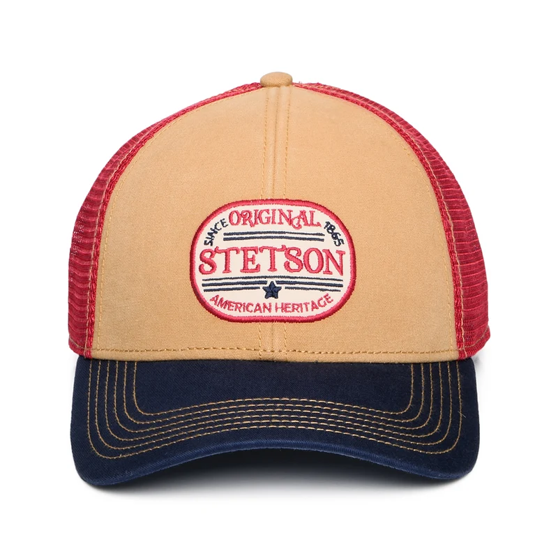 Casquette Trucker Vintage marron clair-bleu marine-rouge STETSON