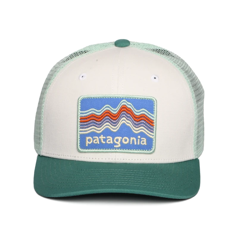 Casquette Trucker Enfant en Coton Bio Ridge Rise Stripe blanc-vert aqua PATAGONIA