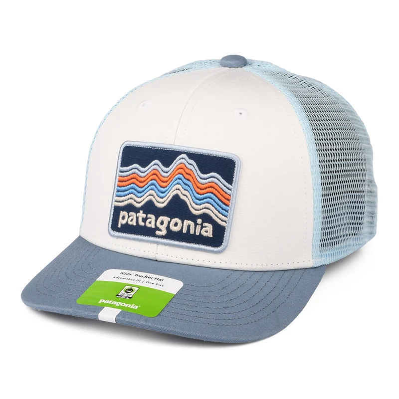 Casquette Trucker Enfant en Coton Bio Ridge Rise Stripe blanc-bleu fumée PATAGONIA