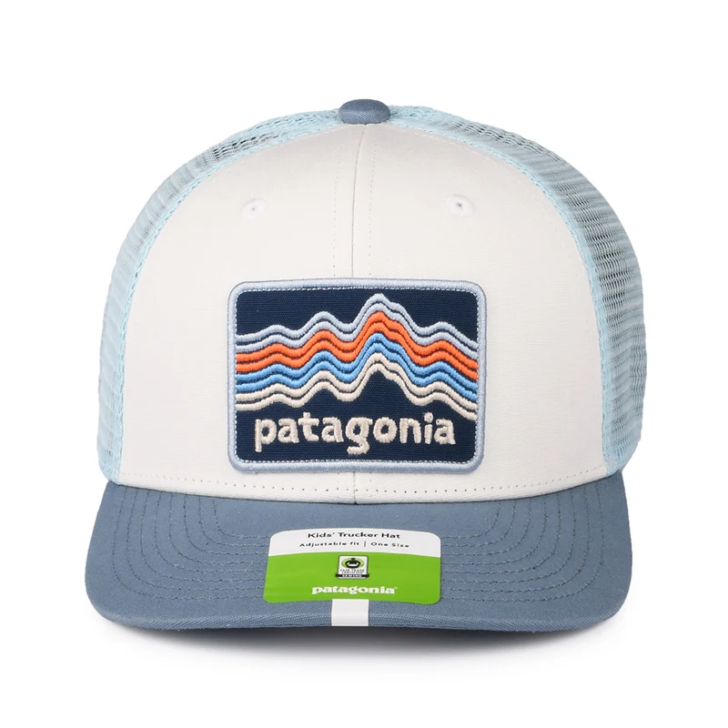 Casquette Trucker Enfant en Coton Bio Ridge Rise Stripe blanc-bleu fumée PATAGONIA