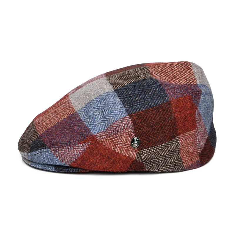 Casquette Plate en Tweed du Donegal Patch à Chevrons bleu-vin CITY SPORT