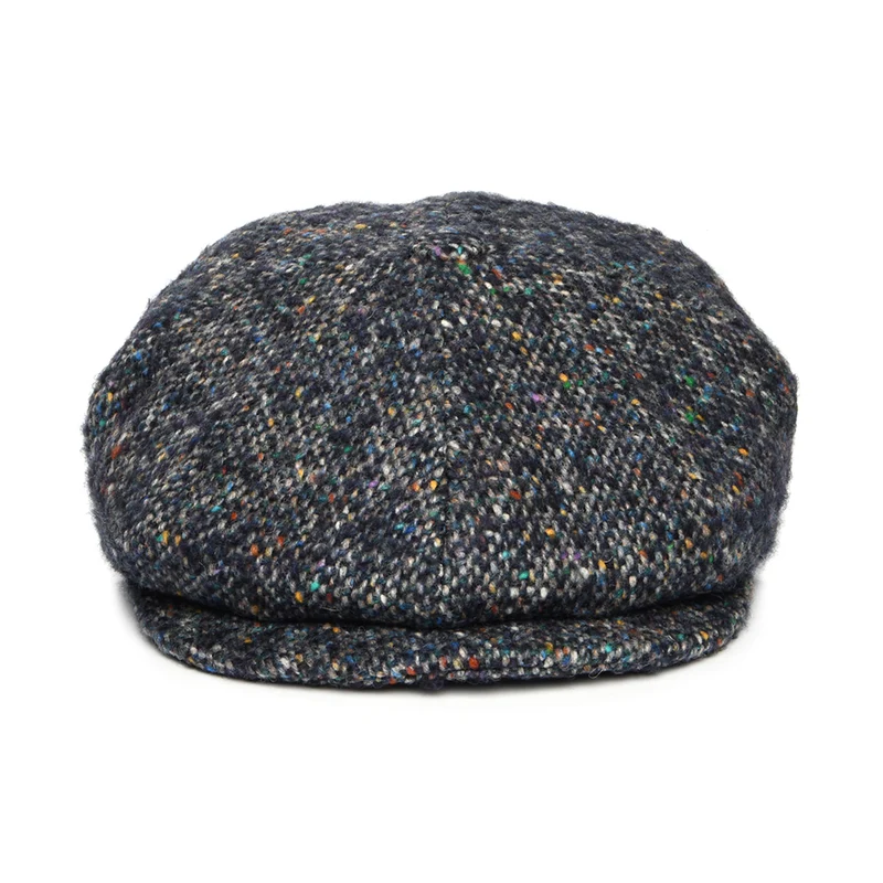 Casquette Gavroche en Tweed du Donegal Chiné Calotte Profonde bleu marine-multi CITY SPORT