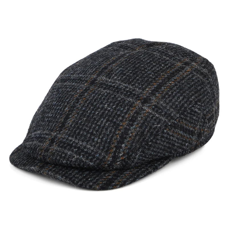 Casquette Plate à Visière Allongée en HARRIS TWEED Finsbay bleu marine FAILSWORTH