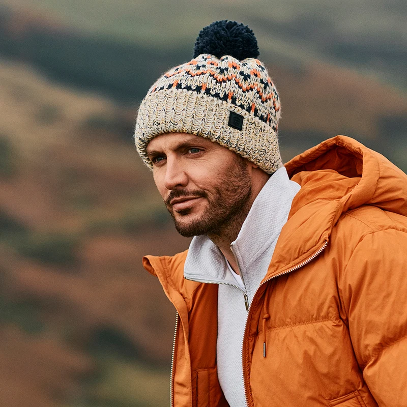 Bonnet à Pompon Fair Isle Arctic gris clair-bleu marine-orange FAILSWORTH