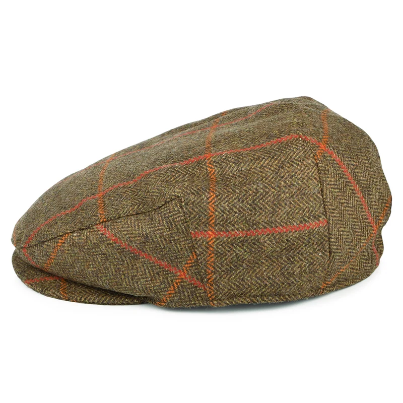 Casquette Plate Imperméable à Carreaux et Chevrons olive-orange-rouge FAILSWORTH