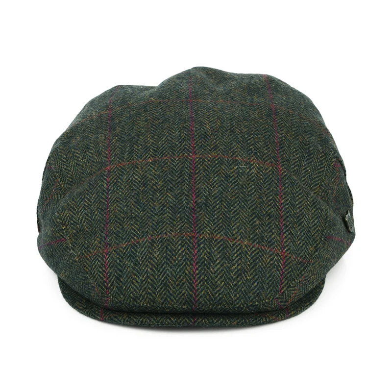 Casquette Plate en Laine Britannique à Carreaux et Chevrons Cambridge olive foncé FAILSWORTH
