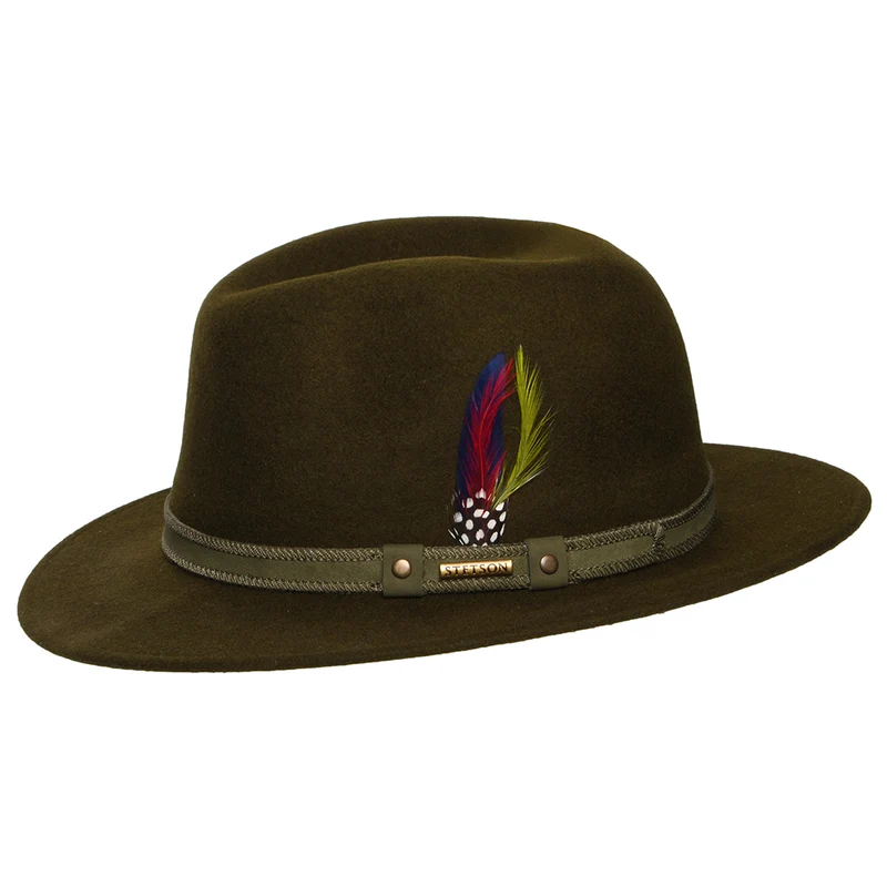 Chapeau Fedora Safari en Laine Feutrée Hydrofuge Tenvelco Traveller forêt foncé STETSON
