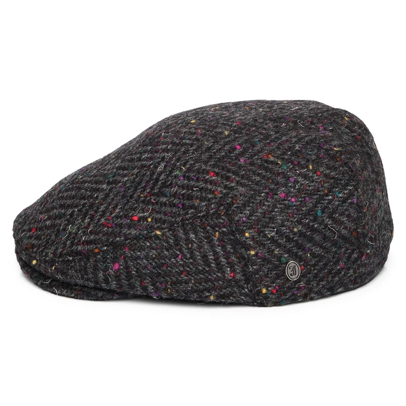 Casquette Plate en Tweed du Donegal Épais à Chevrons Finnegan anthracite-multi JAXON & JAMES